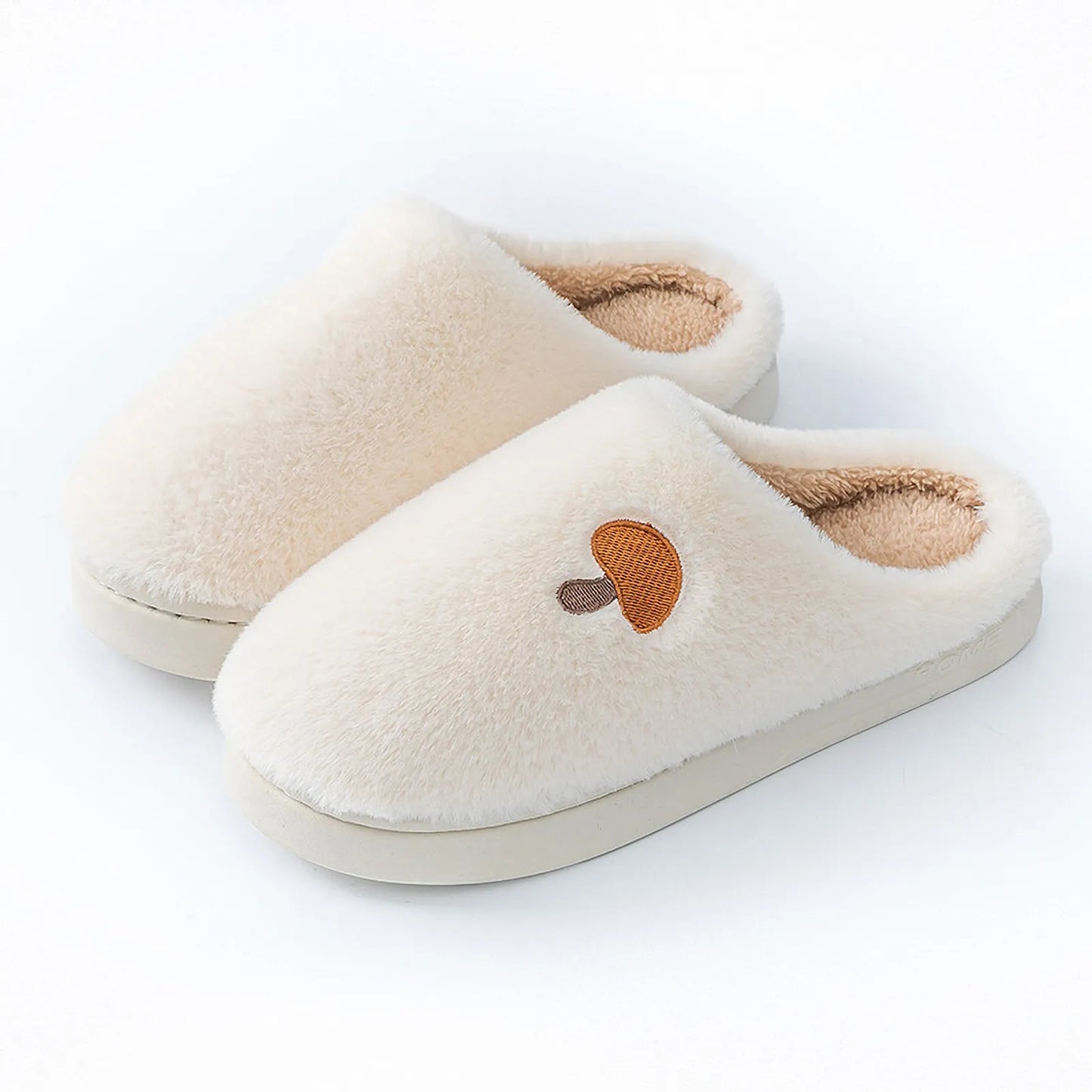 Plush Mushroom Embroidered Fleece House Slippers