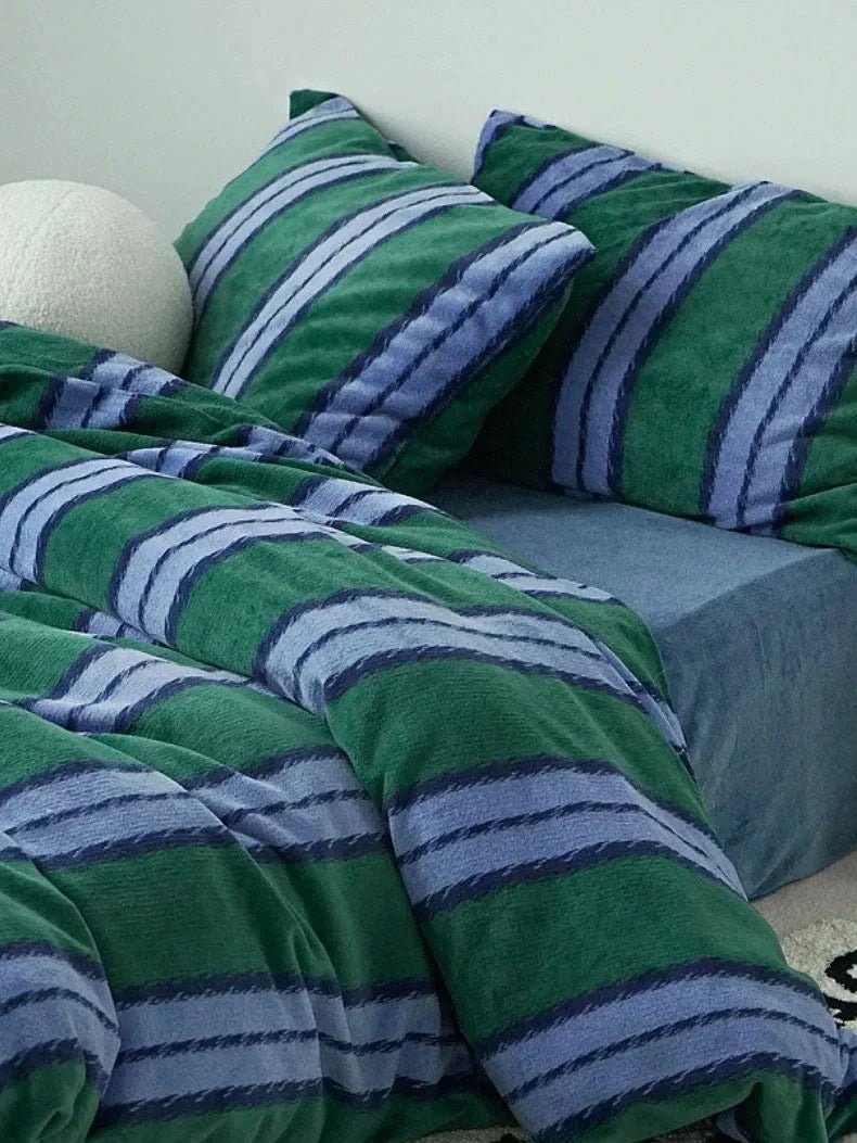 Plush Bold Striped Velvet Bedding Set