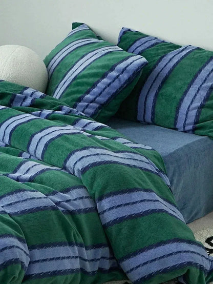 Plush Bold Striped Velvet Bedding Set