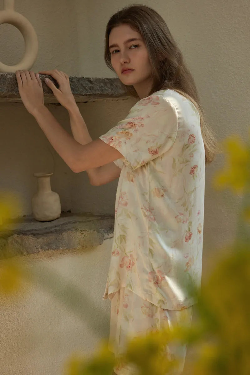 Silky Watercolor Floral Cotton Sateen Pajama