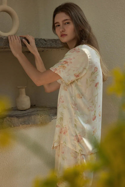 Silky Watercolor Floral Cotton Sateen Pajama
