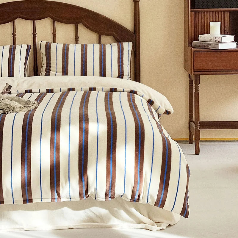 Plush Bold Striped Velvet Bedding Set