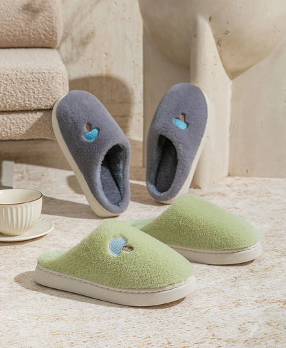 Plush Mushroom Embroidered Fleece House Slippers