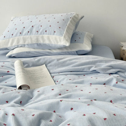 Plush Cherry Pinstripe Fleece Bedding Set