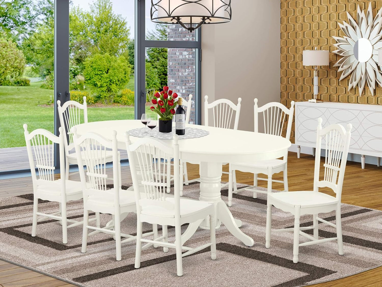 East West Furniture Vancouver 7 Piece Modern Set Consist of an Oval Wooden Table with Butterfly Leaf and 6 Dining Room Chairs, 40X76 Inch, Linen White Dining Room Furniture Furniture Home & Kitchen Table & Chair Sets