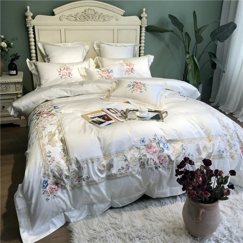Destiny Blossom Floral Embroidered Egyptian Cotton Bedding Set