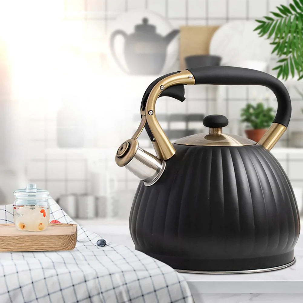 Bouilloire à thé sifflante en forme de citrouille noire, 3,5 L