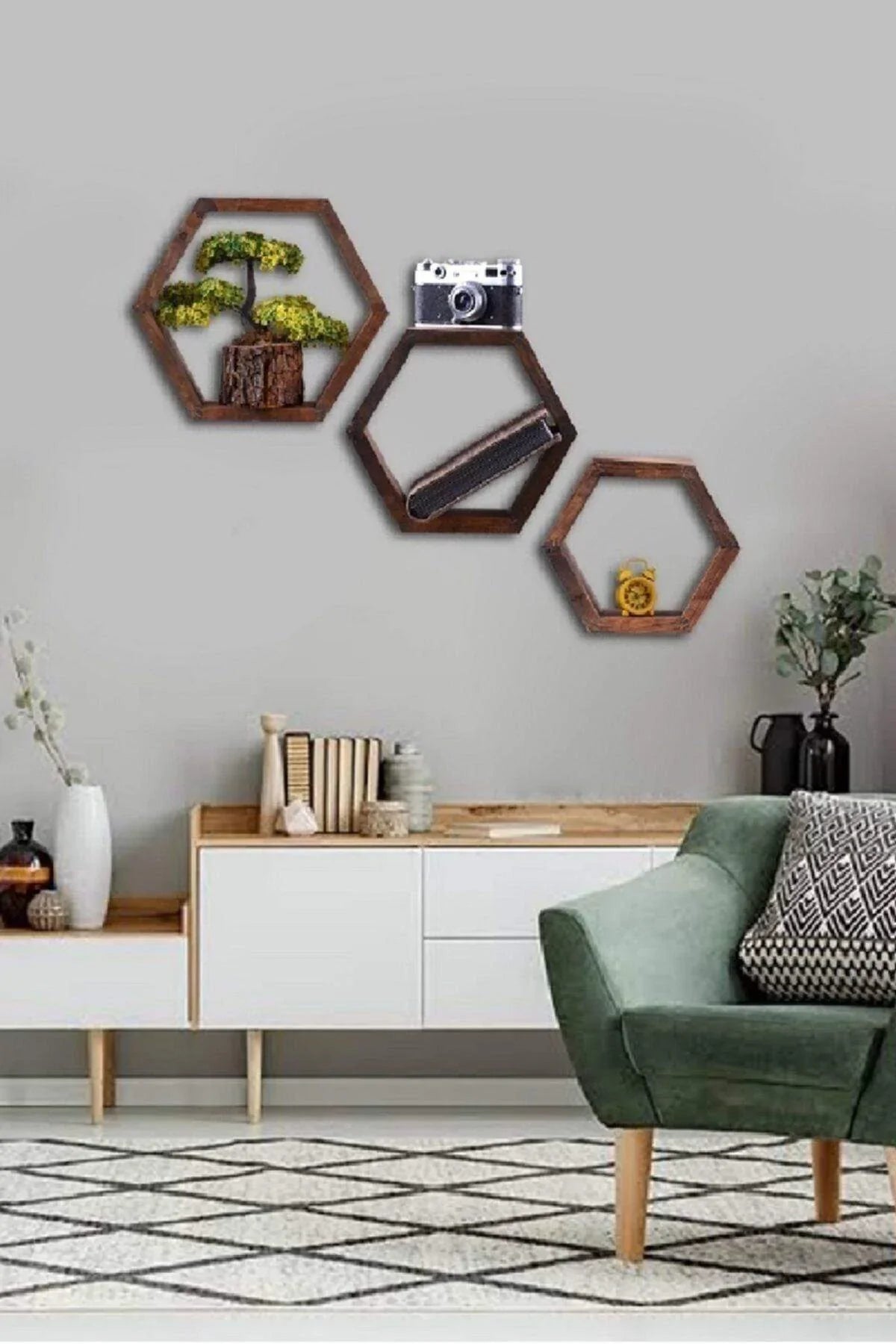 Estante de pared hexagonal de 3 piezas