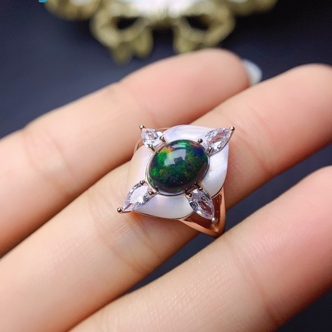 925 Sterling Silver Opal Peacock Ring