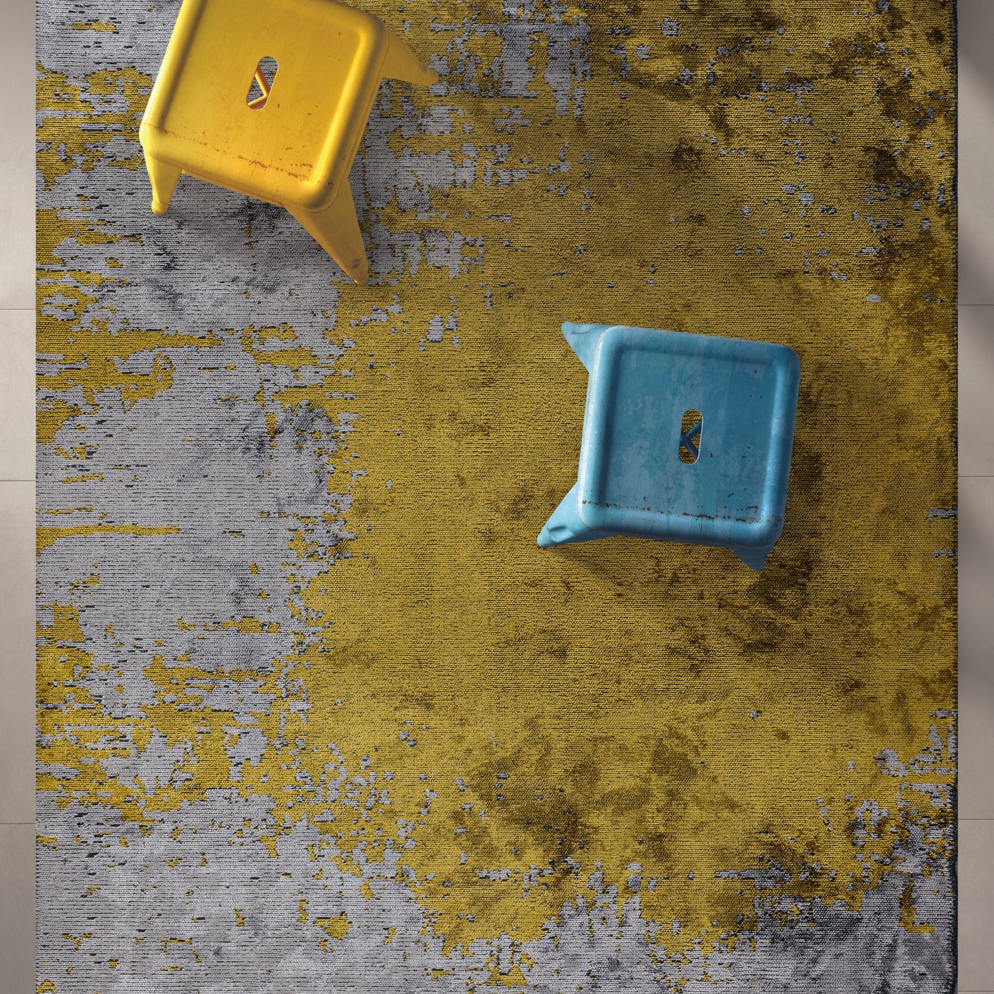 Paint Yellow - Light Grey Rug