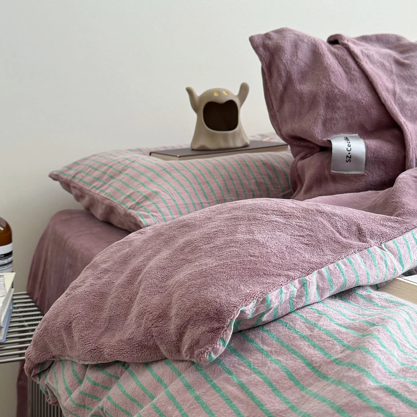 Plush Reversible Striped Flannel Fleece Bedding Set