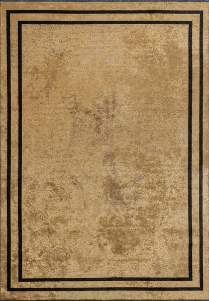 Parallel Border Gold - Black Rug