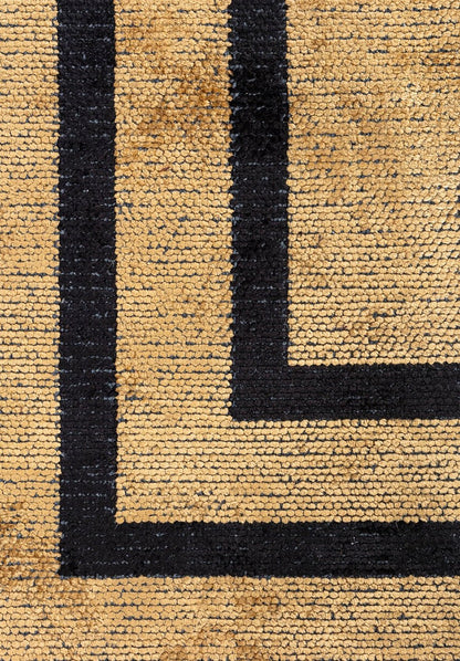 Parallel Border Gold - Black Rug