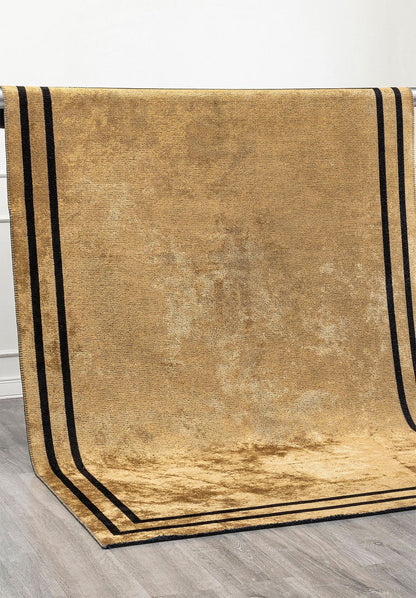 Parallel Border Gold - Black Rug