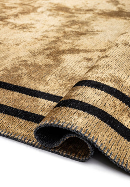 Parallel Border Gold - Black Rug