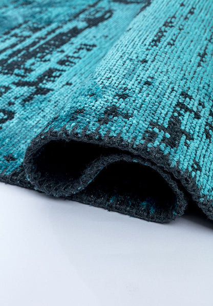 Space Turquoise - Matte Black Rug