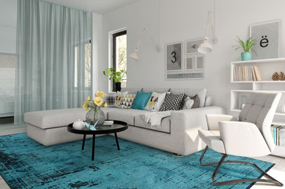Space Turquoise - Matte Black Rug