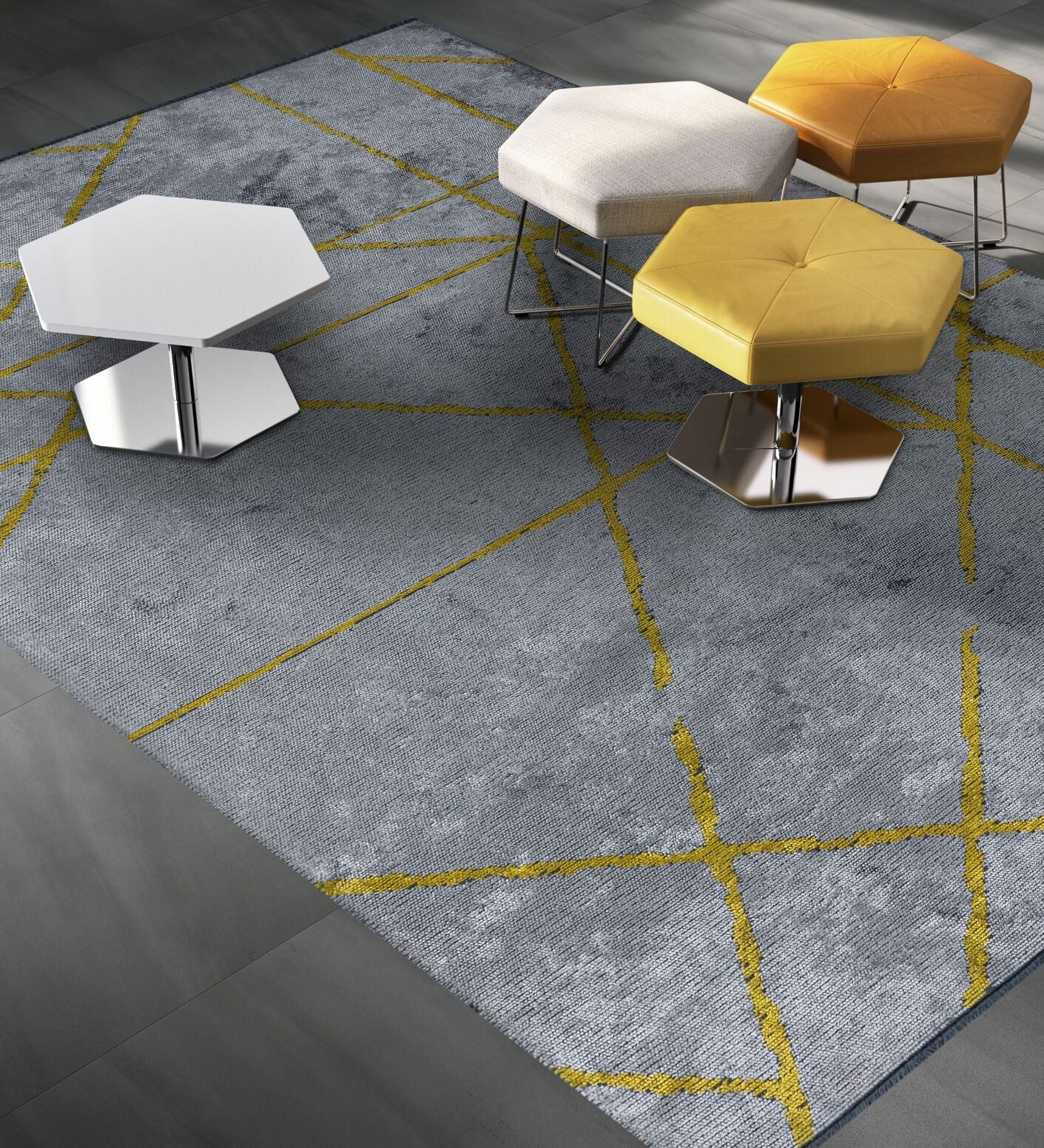 Grid Light Grey - Yellow Rug