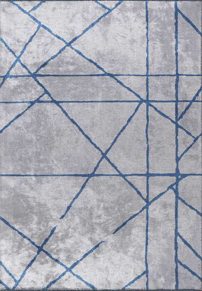 Grid Light Grey - Navy Blue Rug