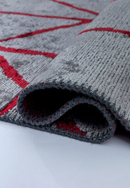 Grid Light Grey - Red Rug