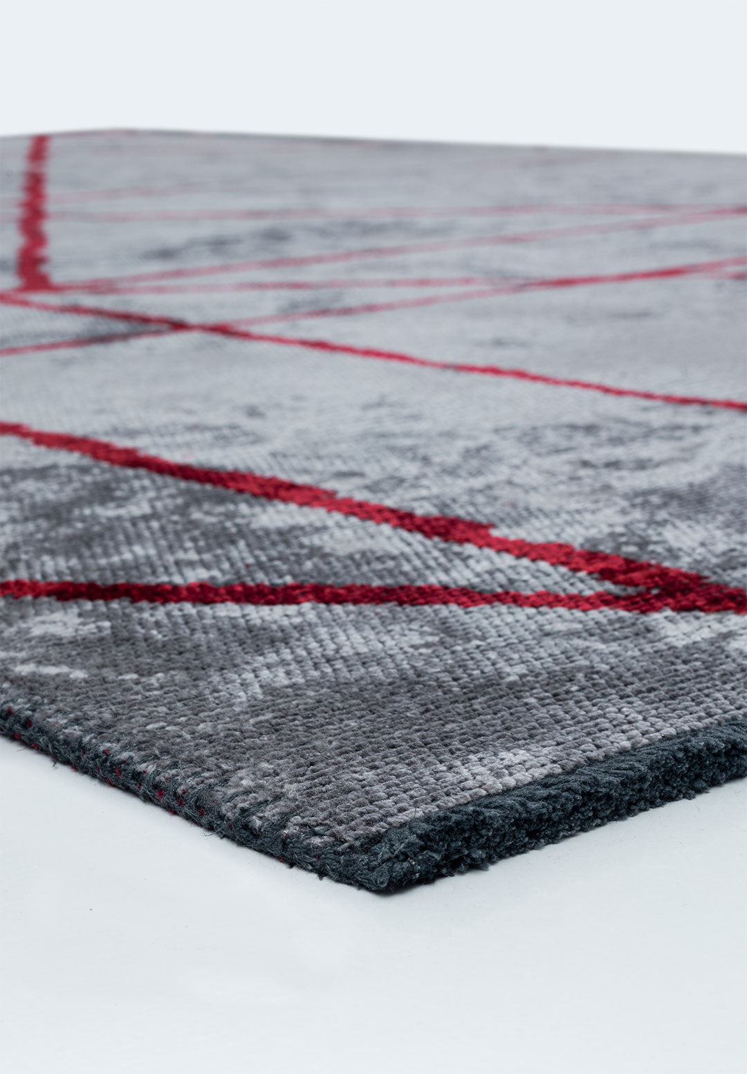 Grid Light Grey - Red Rug