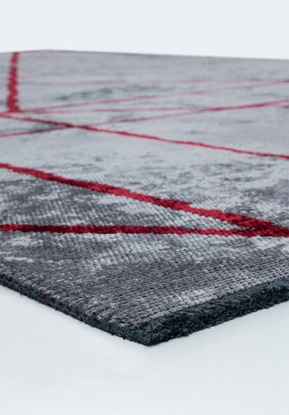 Grid Light Grey - Red Rug