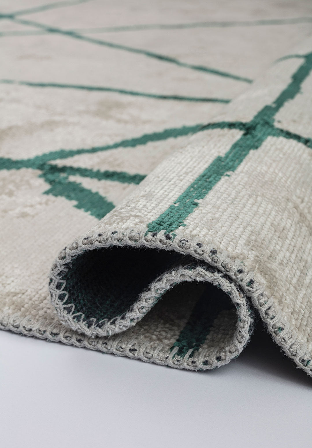 Grid White - Dark Green Rug