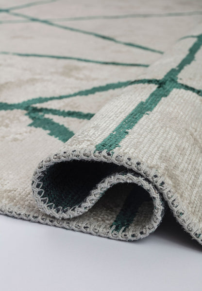 Grid White - Dark Green Rug