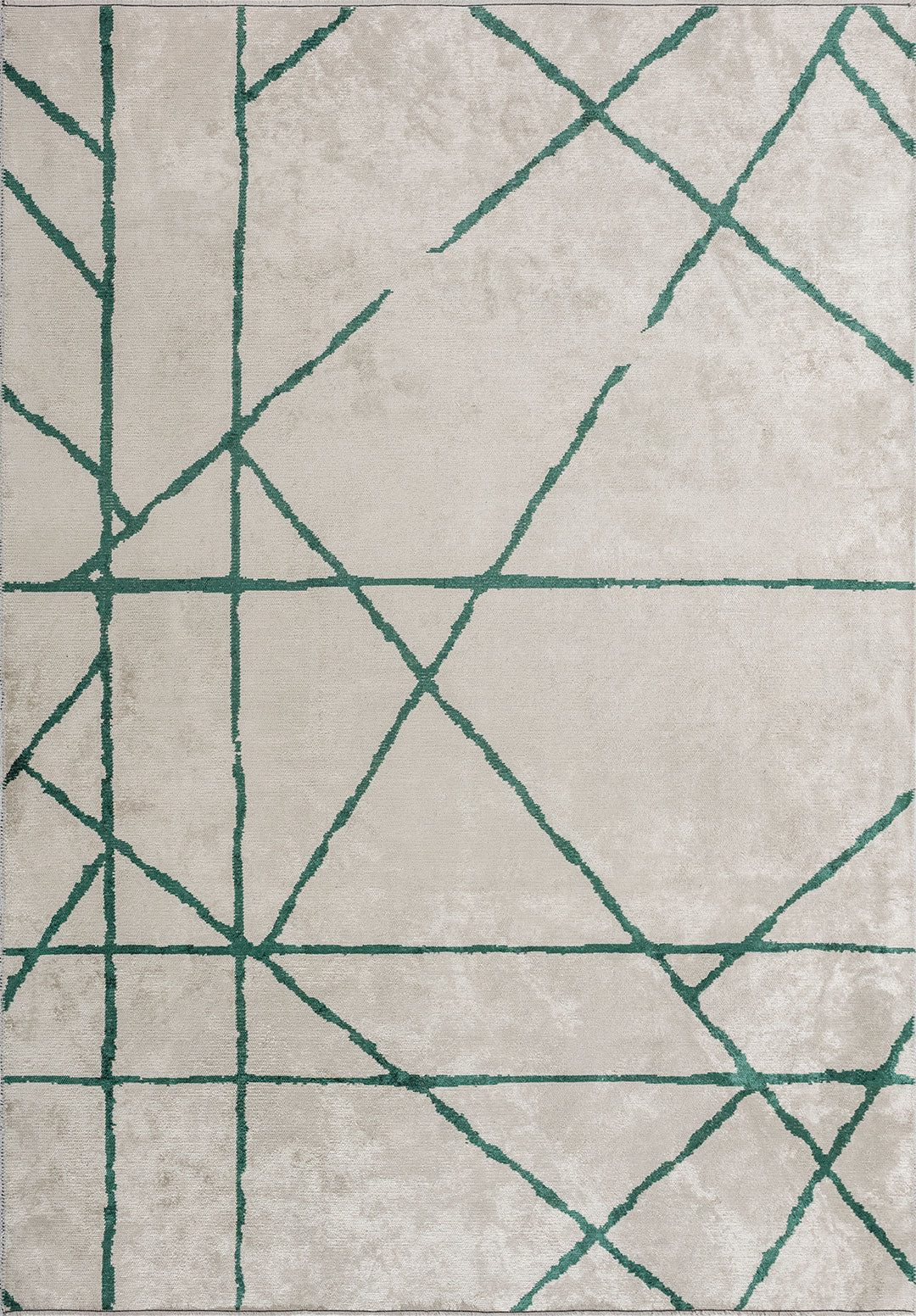 Grid White - Dark Green Rug