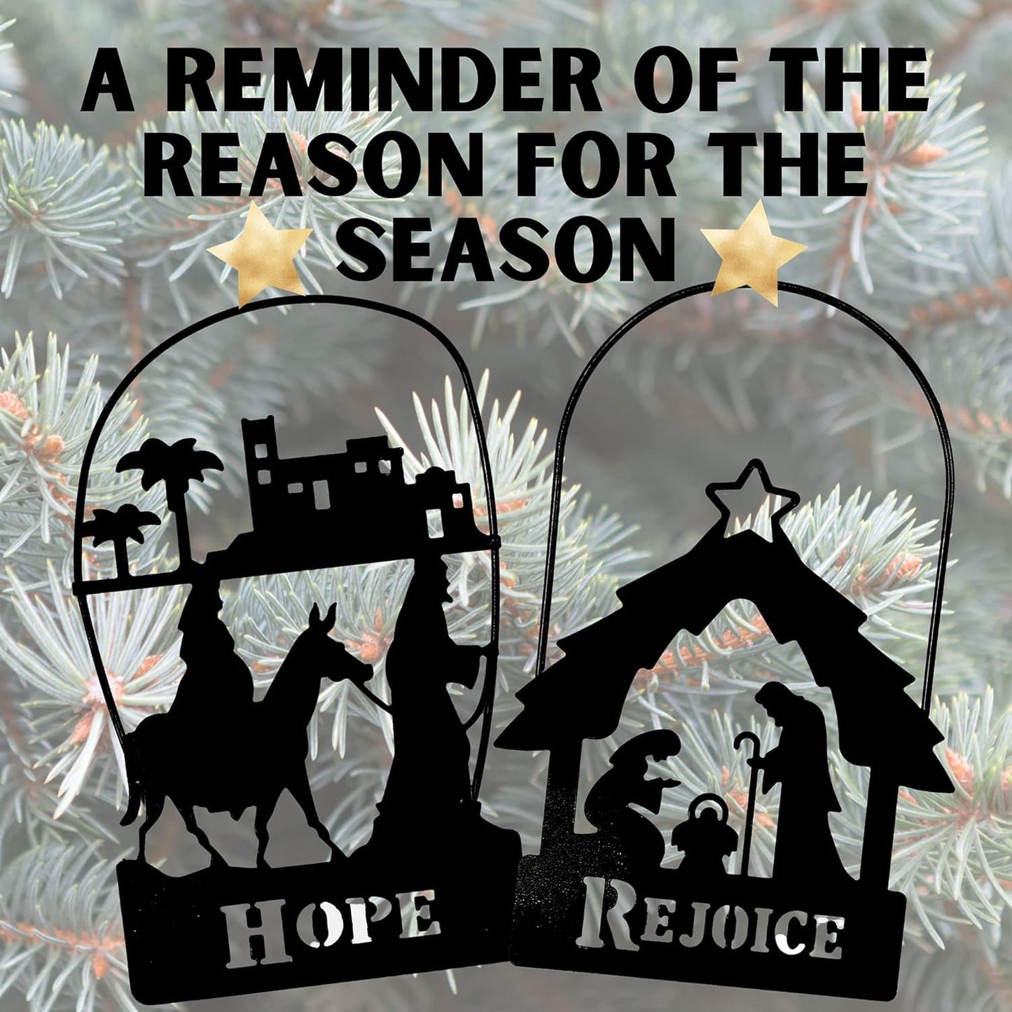 Black Nativity Ornament Set for Christmas Trees, Rejoice Manger Scene Silhouette and Hope Journey to Bethlehem Images Cutout, Religious 2023 Ornaments, 4.5 Inches, Set of 2 Hanging Ornaments Home & Kitchen Home Décor Accents Home Décor Products