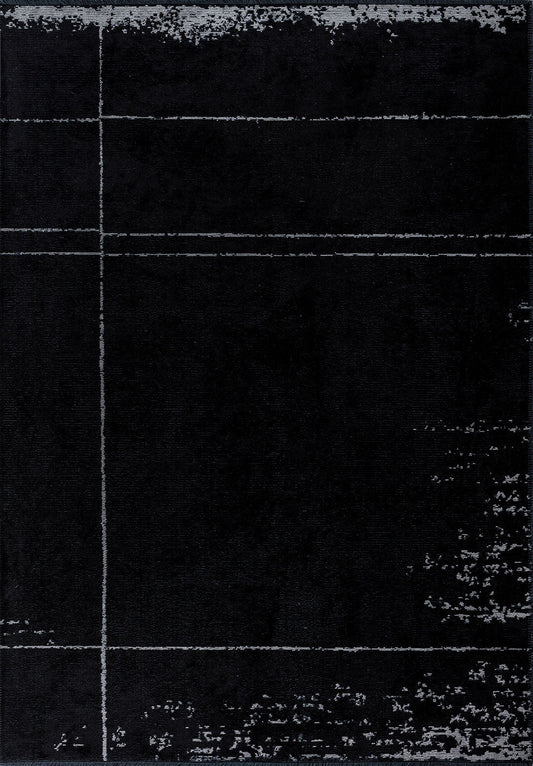 Barber Light Grey - Black Rug area carpet area rug carpet Color_Black Color_Grey coral Material_Cotton & Viscose