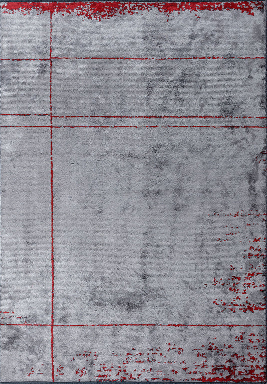 Barber Red - Light Grey Rug area carpet area rug carpet Color_Grey Color_Red coral Material_Cotton & Viscose
