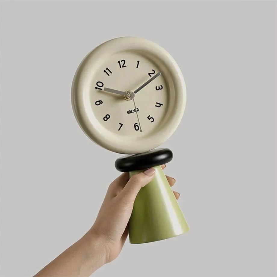 Sculptural Two-Tone Wood Table Clock