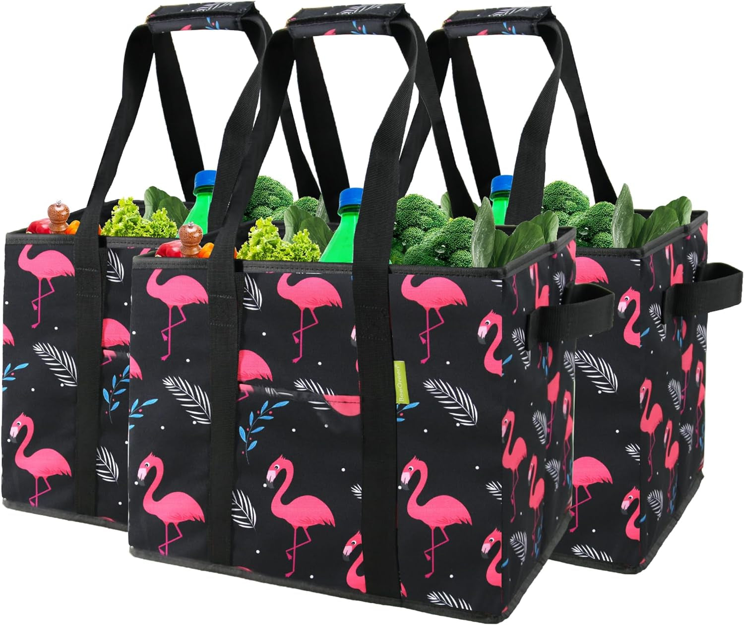 Beegreen 6 Pack Reusable Tote Bags for Shopping Large Gift Bags Lightweight Farmer Market Grocery Shopper Bag with Long Handle Cute Geometric Design Black Grey Pink Green White Home & Kitchen Kitchen & Dining Reusable Grocery Bags Storage & Organization Travel & To-Go Food Containers