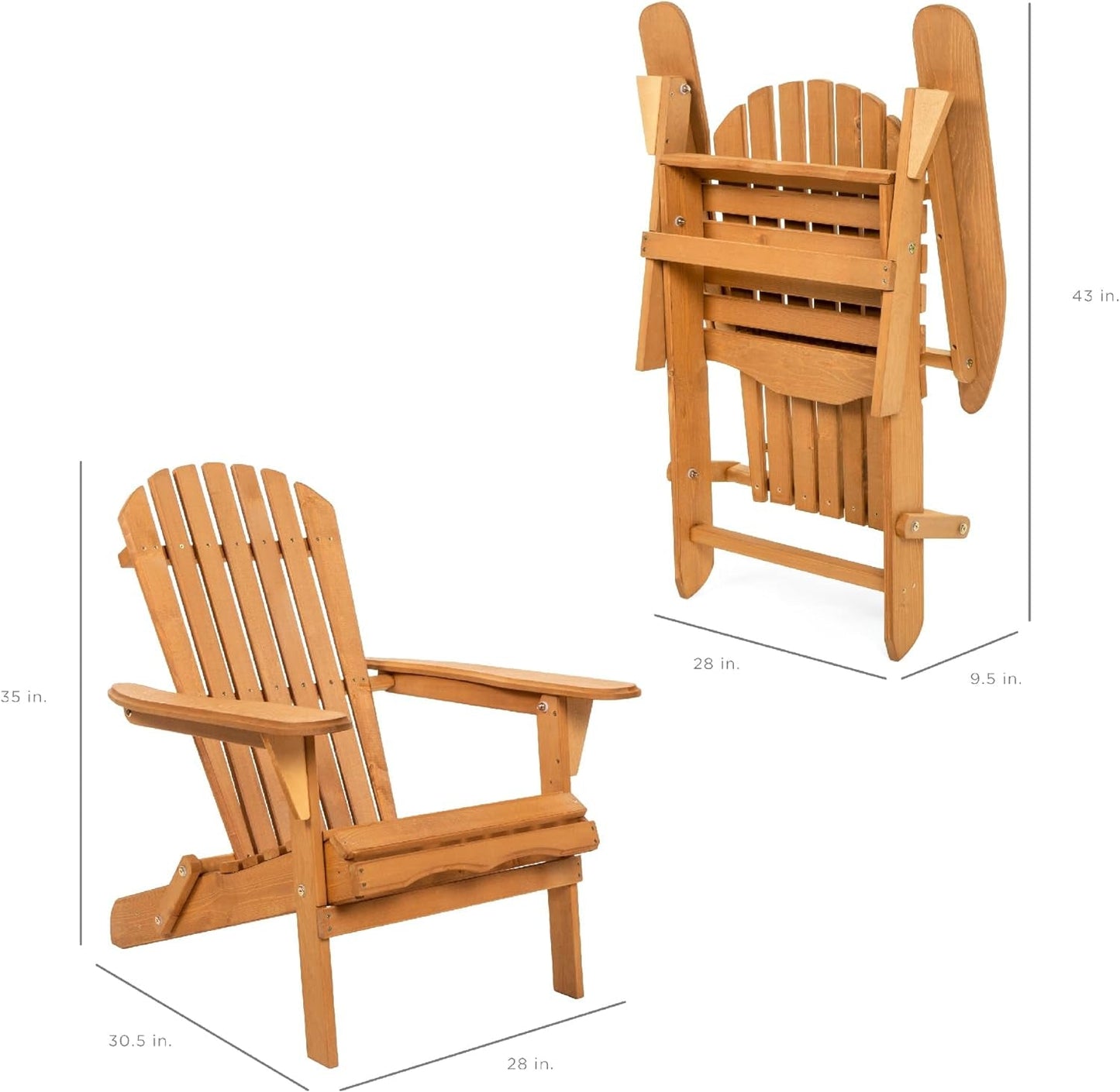 Best Choice Products Folding Adirondack Chair Outdoor Wooden Accent Furniture Fire Pit Lounge Chairs for Yard, Garden, Patio W/ 350Lb Weight Capacity - Brown Adirondack Chairs Chairs Lawn & Garden Patio Patio Furniture & Accessories Patio Seating