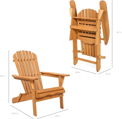 Best Choice Products Folding Adirondack Chair Outdoor Wooden Accent Furniture Fire Pit Lounge Chairs for Yard, Garden, Patio W/ 350Lb Weight Capacity - Brown Adirondack Chairs Chairs Lawn & Garden Patio Patio Furniture & Accessories Patio Seating