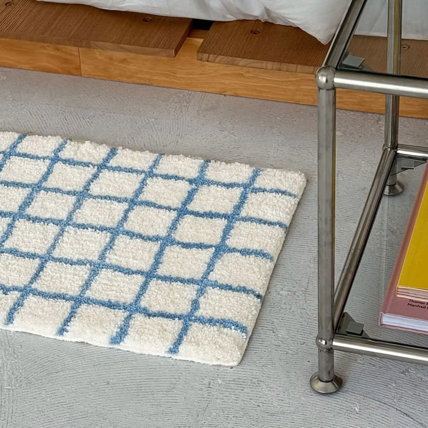 Plush Tufted Checkered Grid Polyester Accent Rug