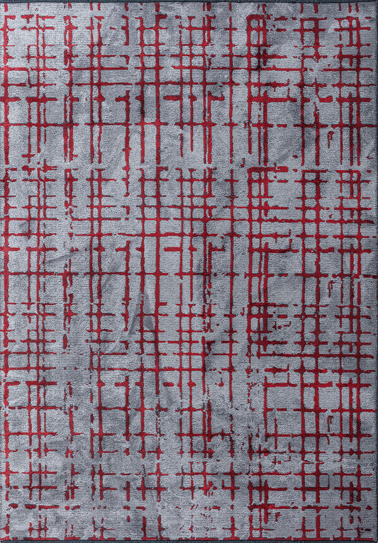 Axis Red - Light Gray Rug area carpet area rug carpet Color_Grey Color_Red coral Material_Cotton & Viscose