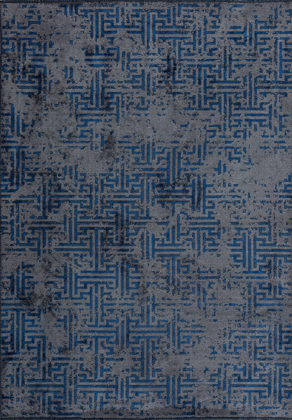 Labyrinth Grey - Navy Blue Rug