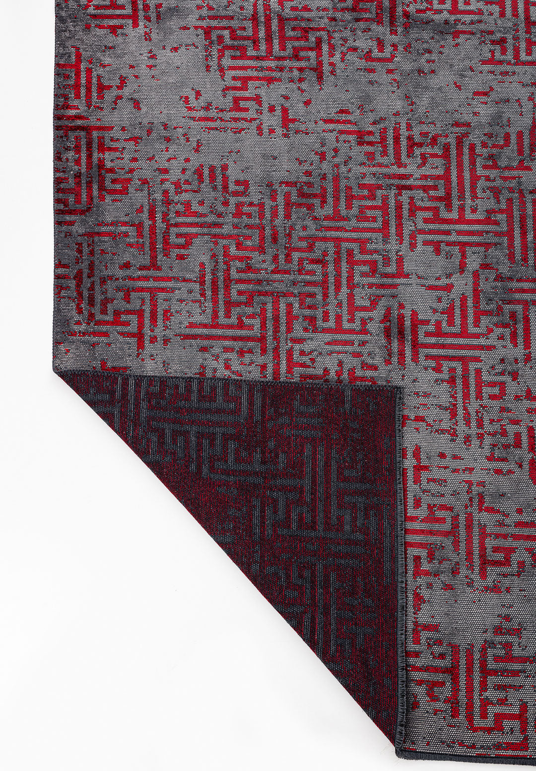 Labyrinth Grey - Red Rug