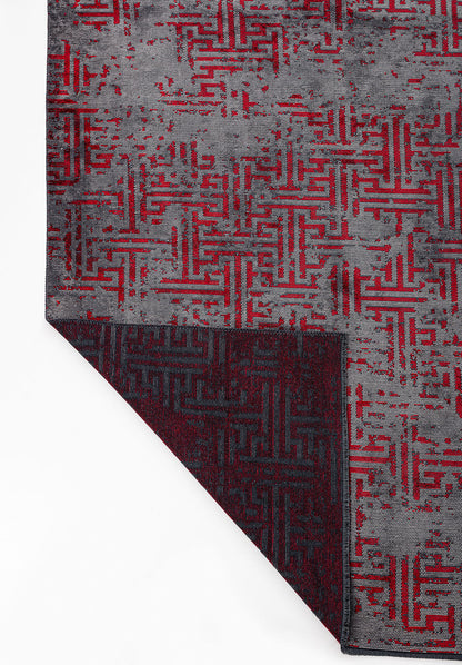 Labyrinth Grey - Red Rug