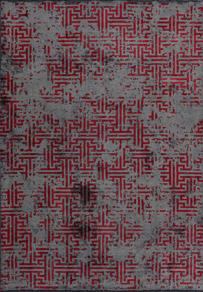 Labyrinth Grey - Red Rug