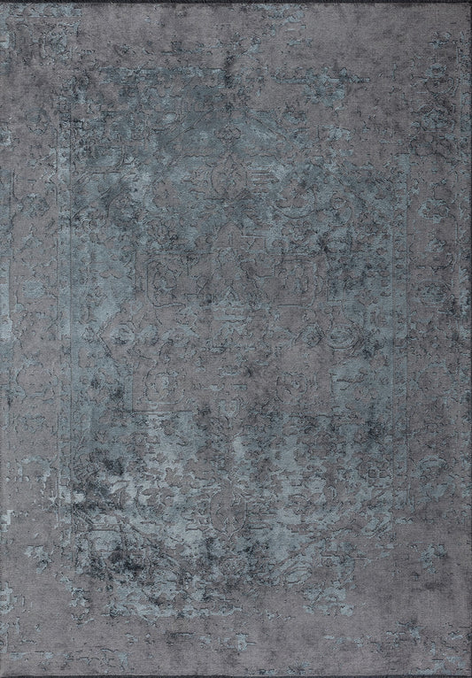Antique Blue - Grey Rug area carpet area rug carpet Color_Blue Color_Grey Material_Cotton & Viscose