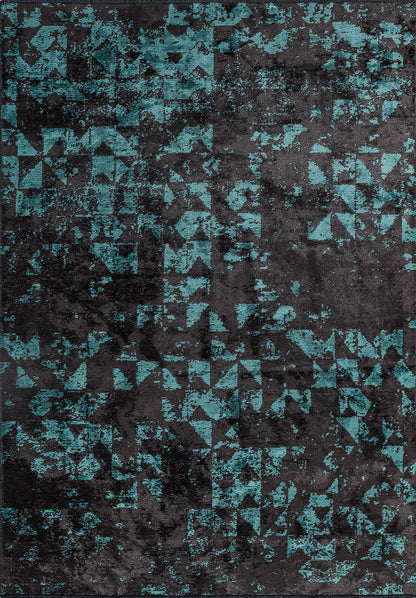 Triangle Charcoal - Turquoise Rug