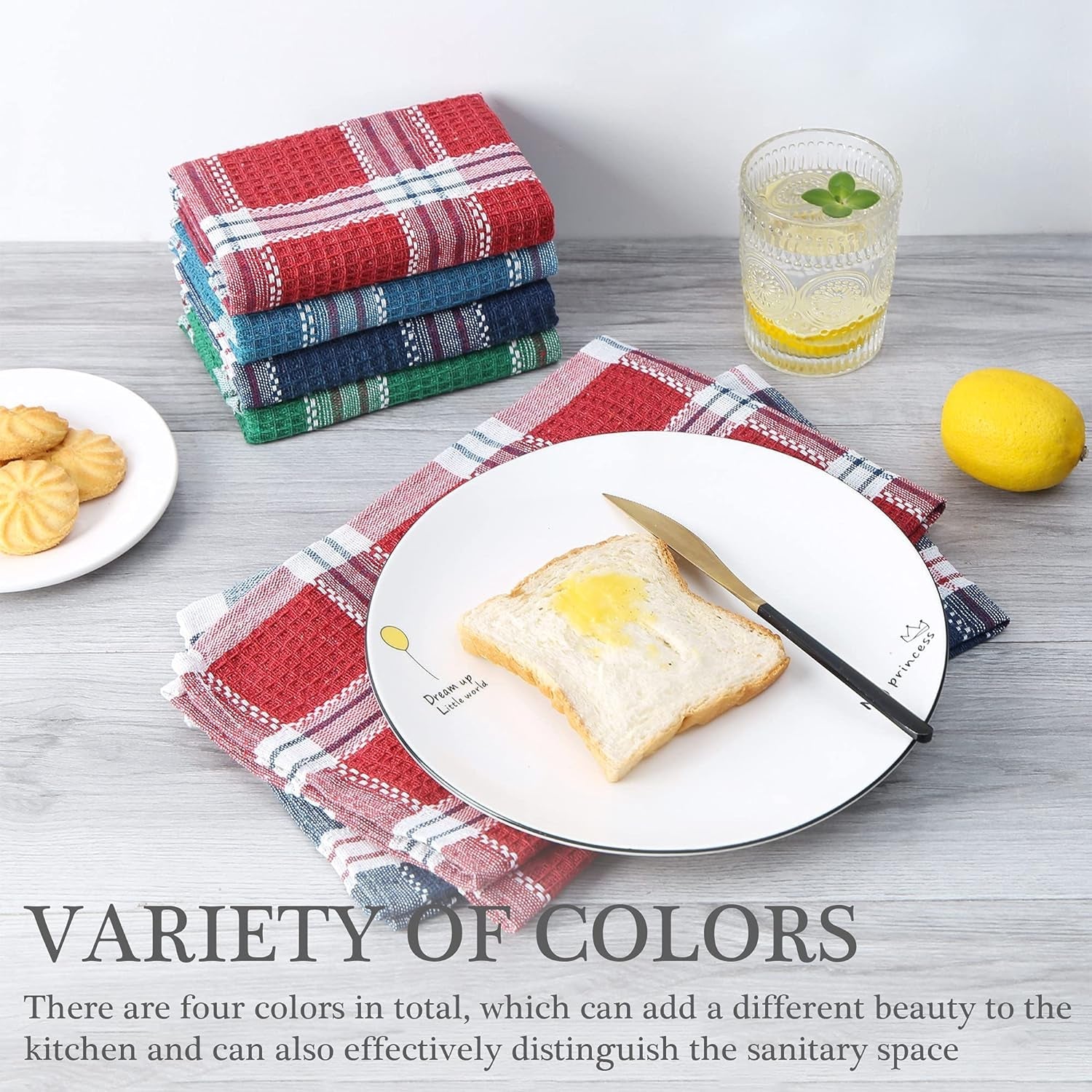 Kitchen Towels, 8-Piece Set of Four Colors, 16" × 26", 100% Cotton Reusable Dish Towels, Soft and Ultra Absorbent Washcloths Rags, Remove Oil Dish Cloths & Dish Towels Home & Kitchen Kitchen & Dining Kitchen & Table Linens