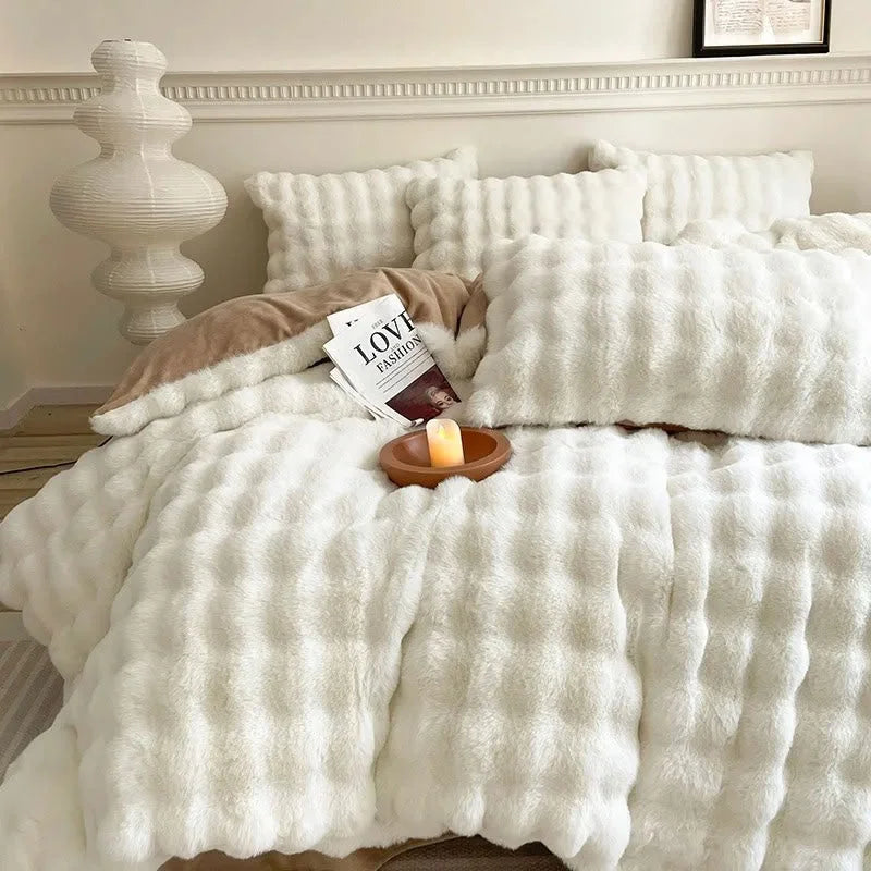 Plush Ruched Flannel Fleece Bedding Set