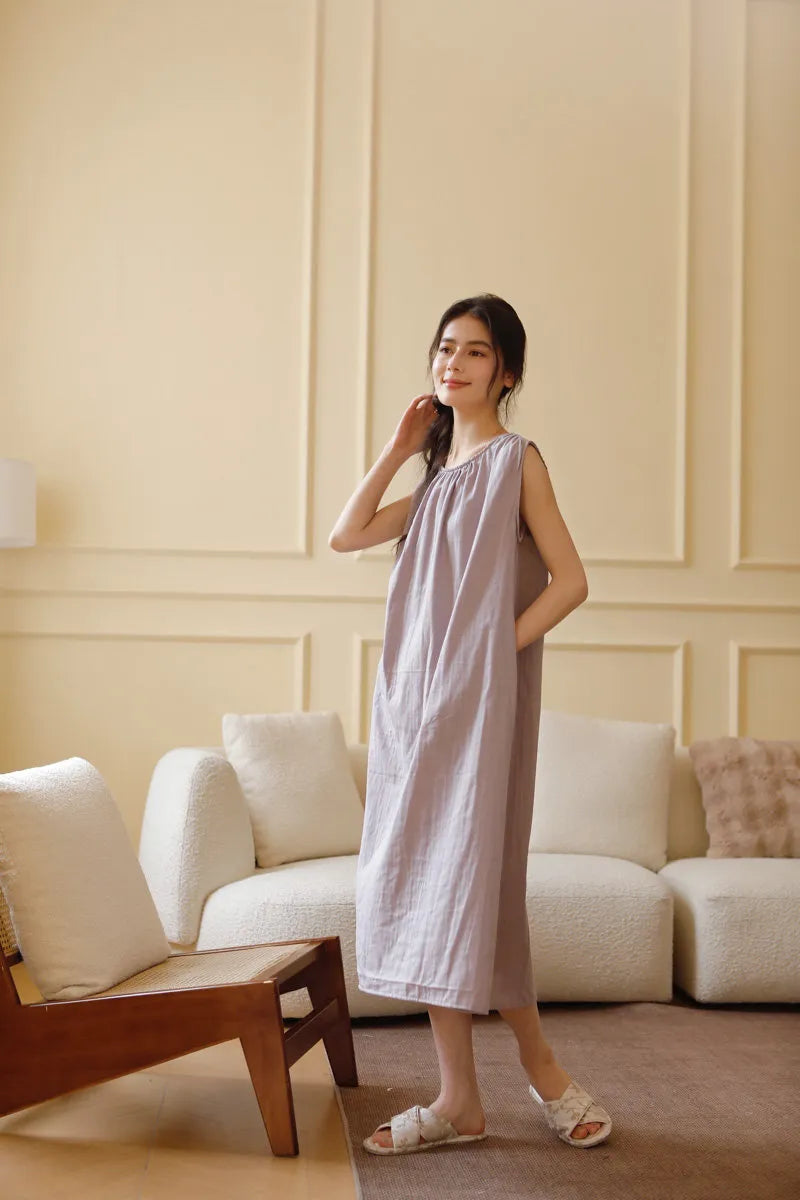Cloud-Soft Crinkled Double Gauze Pajama Dress