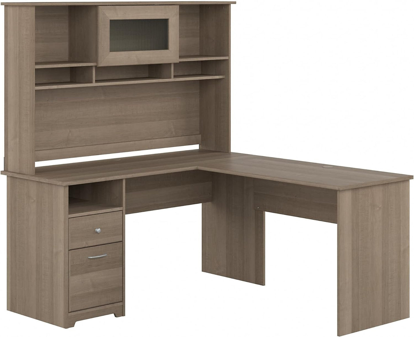 Bush Furniture Cabot 60W Single Pedestal L Desk with Hutch, Heather Gray Furniture Home & Kitchen Home Office Desks Home Office Furniture