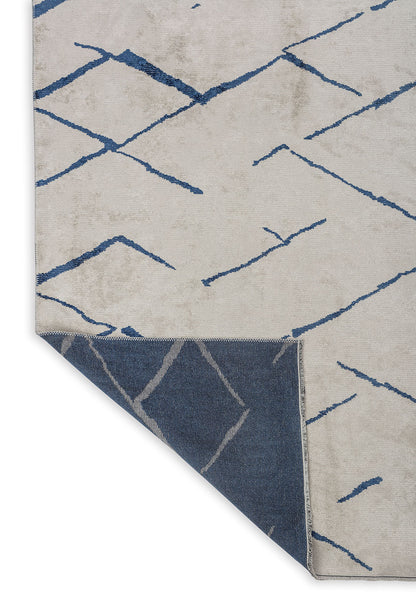 Wave Navy Blue - White Rug