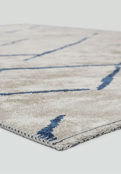 Wave Navy Blue - White Rug